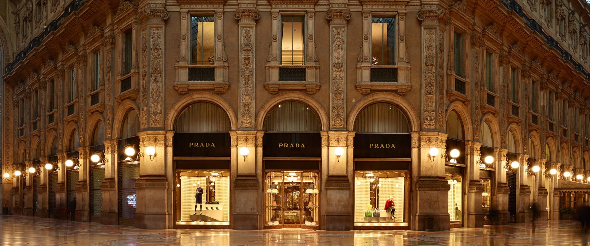 Prada renaissance architecture store front in milan italy selling new and used vintage prada bags and accessories - Forgotten Luxuries