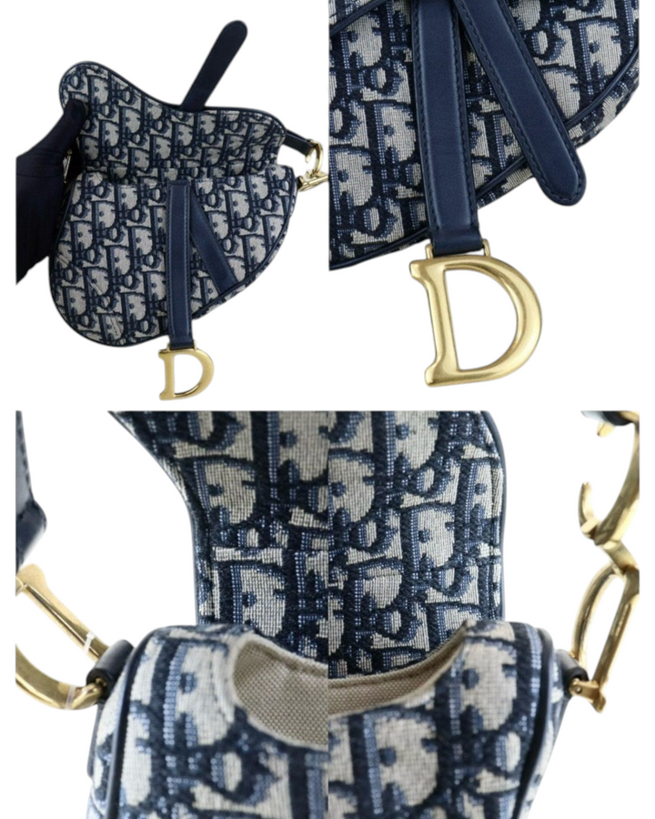 Blue Dior Oblique Jacquard Small Saddle Bag with Shoulder Strap