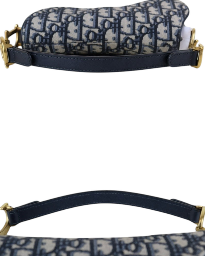 Blue Dior Oblique Jacquard Small Saddle Bag with Shoulder Strap