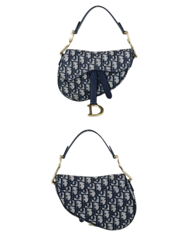 Blue Dior Oblique Jacquard Small Saddle Bag with Shoulder Strap