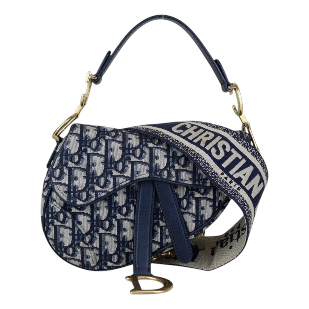 Blue Dior Oblique Jacquard Small Saddle Bag with Shoulder Strap