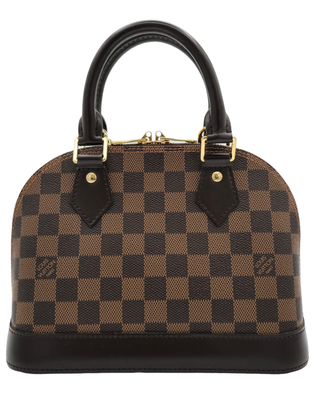 Louis Vuitton Alma BB Damier Ebene Louis VuittonAlma BB Damier EbeneLouis Vuitton LV Alma BB Damier Ebene canvas brown hand bag with gold hardware close upForgotten Luxuries Forgotten Luxuries