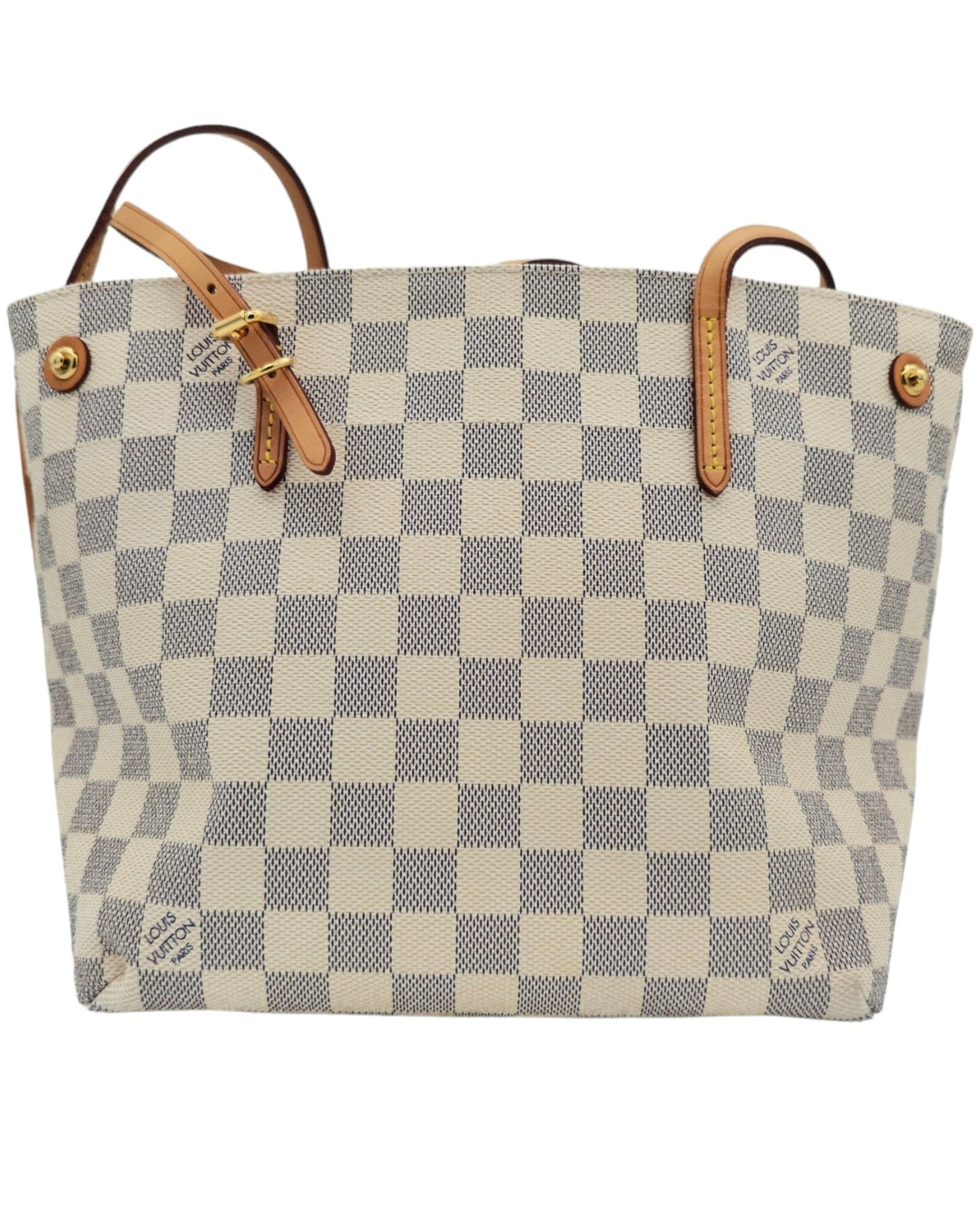 Louis Vuitton Cabas Adventure PM Tote Bag Damier Azur Louis VuittonCabas Adventure PM Tote Bag Damier AzurLouis Vuitton LV Cabas Adventure PM Tote Bag Damier Azur in white with leather strap Articles de voyage paris 101, champs - elysees close up 4k HDForgotten Luxuries Forgotten Luxuries